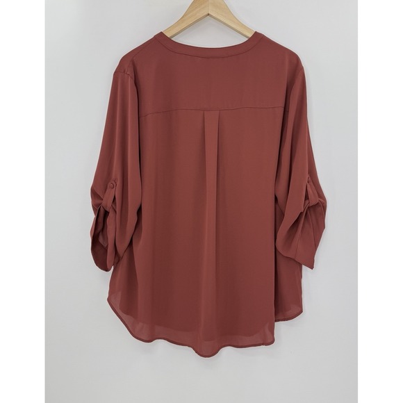 Torrid Harper Plus Size Brick Red Chiffon Blouse 3/4 Sleeve Top Size 2, Office - Picture 2 of 12